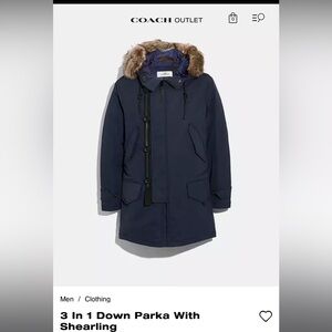 Coach Dark Blue Parka with Shearling Trim